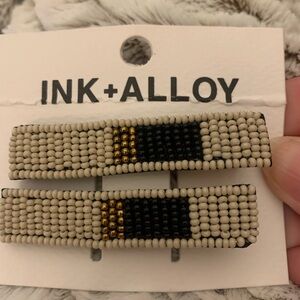 NWT Hand beaded cream, black, and bronze hair clips by Ink + Alloy